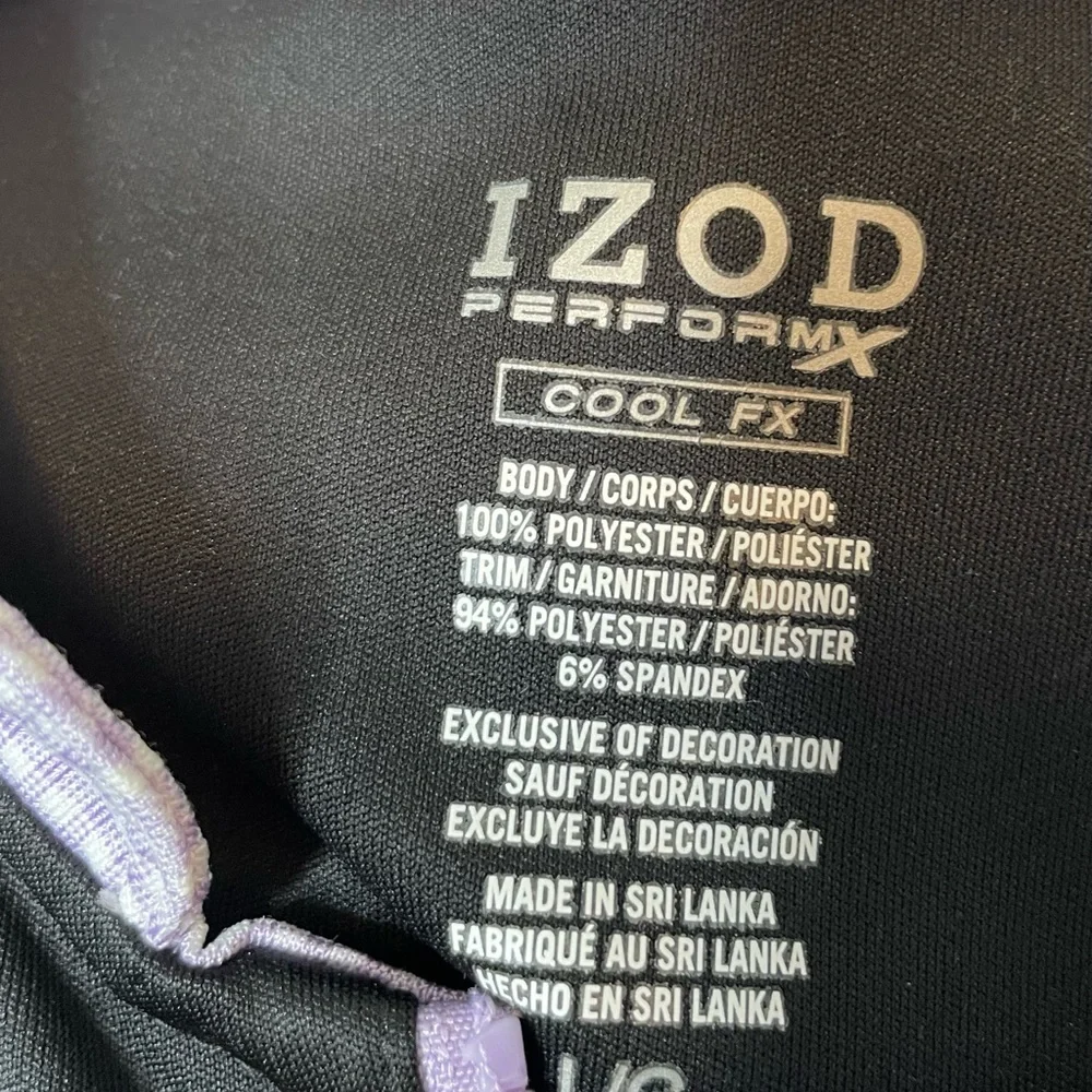 IZOD Golf Shirt Cool Fx Quarter Zip Short Sleeve Black Purple White Sz L - Picture 4 of 5